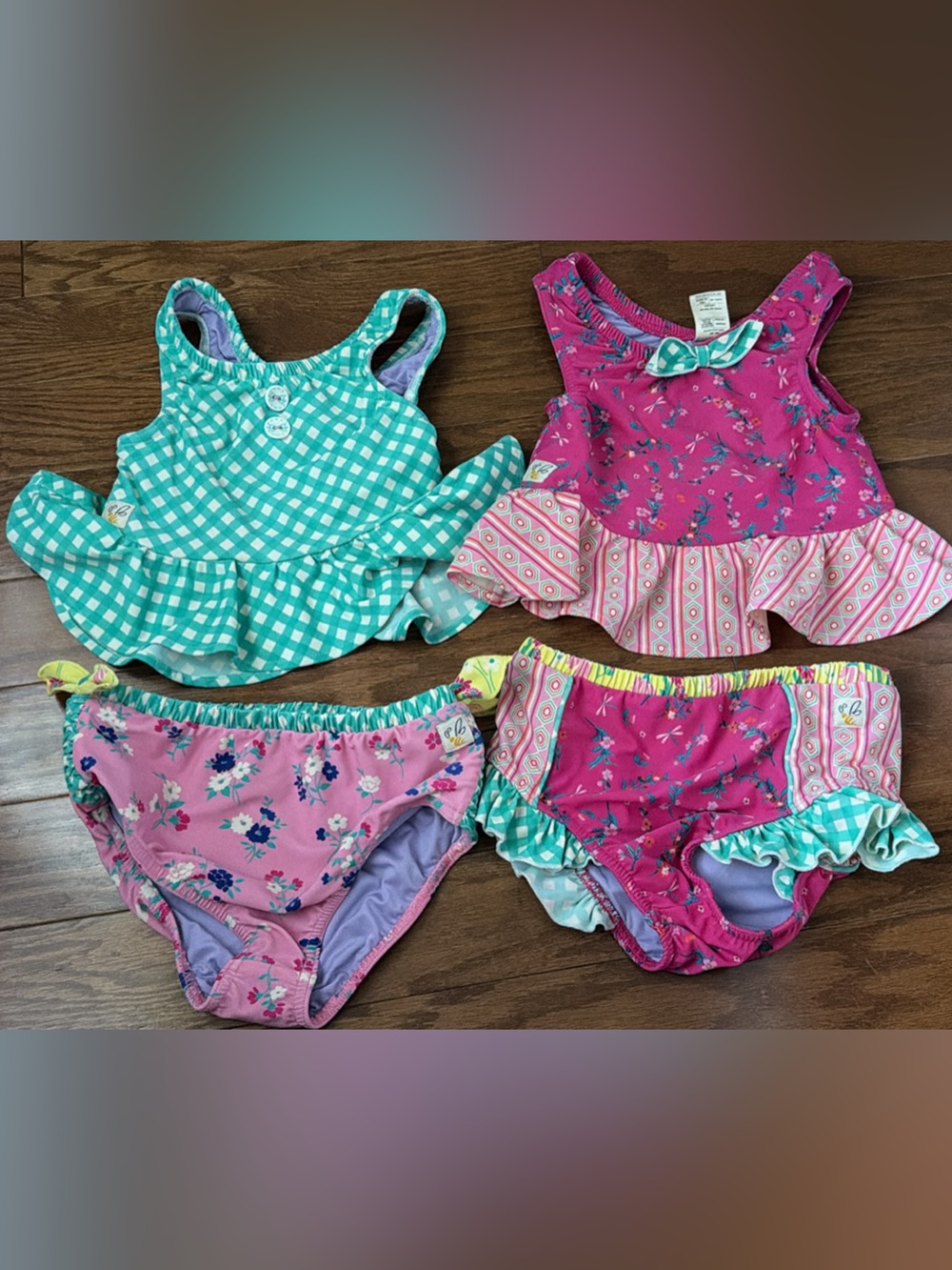Matilda Jane Wild Flowers Girls' Mixed Pink & Teal Ruffle Swimwear Set Size 8